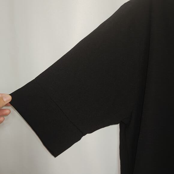 Bobeau Women M Black V Neck Pullover Crepe Short Sleeves Midi Dress Pockets NWT - Picture 8 of 11